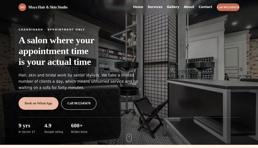 Salon aur spa ki website ka demo — rate list, bridal package aur appointment booking